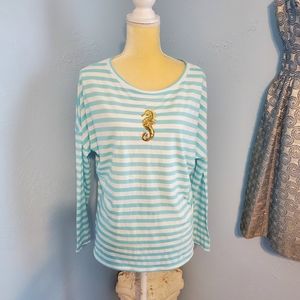 Lilly Pulitzer striped sequins seahorse top D1